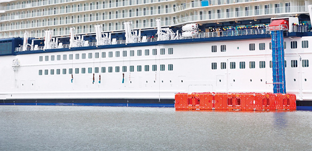 mass evacuation system deployed from cruise ship