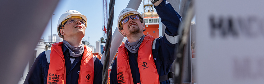 Lifeboat technicians during inspection